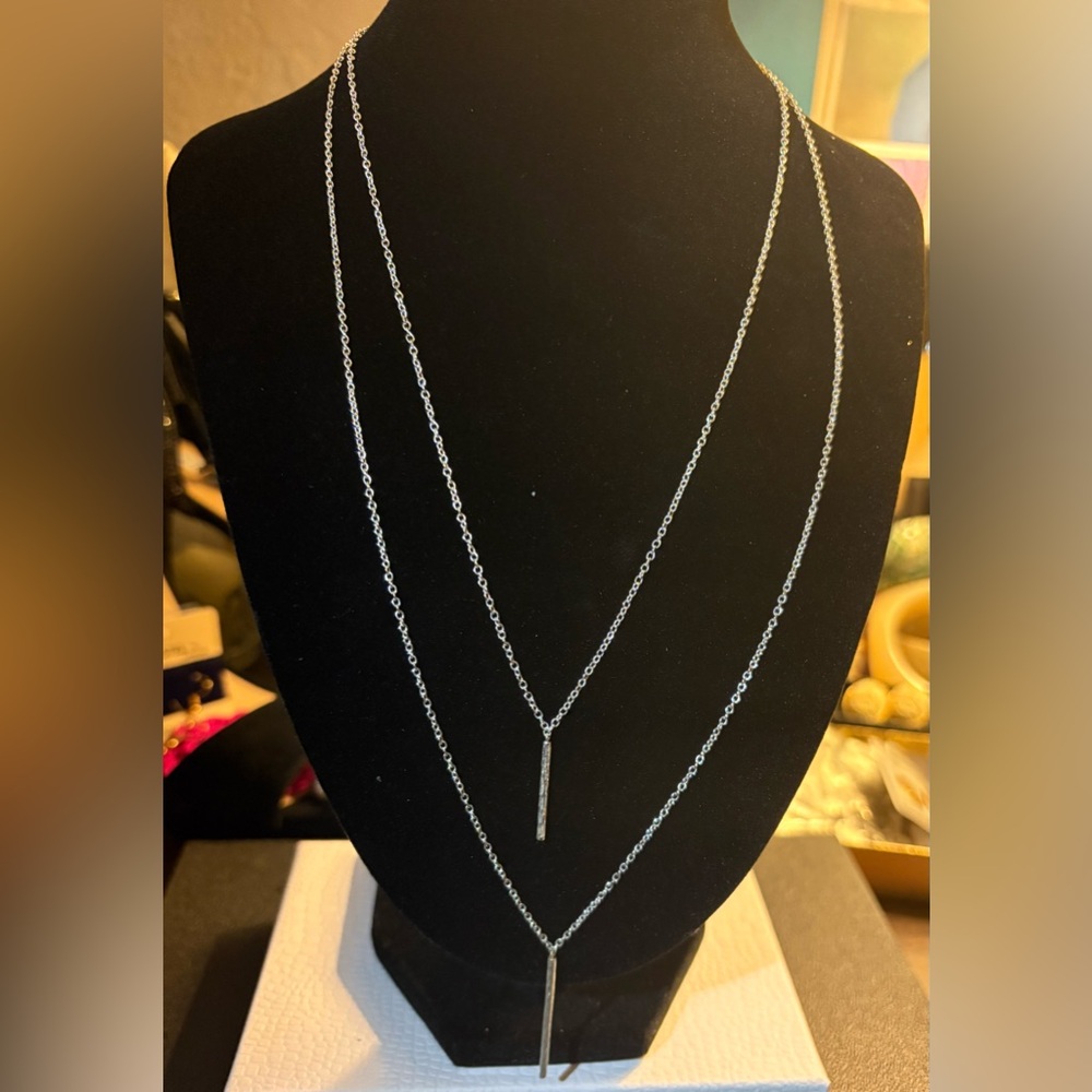 Gorjana Marlow Textured Bar Pendant Layered Necklace Silver plated